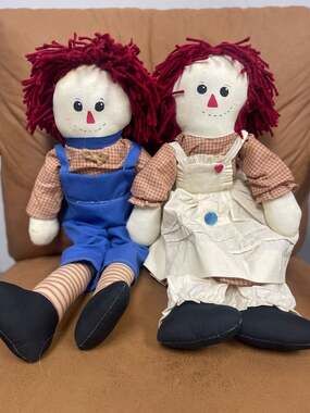 Vintage Raggedy Ann and Andy Cloth Doll Set